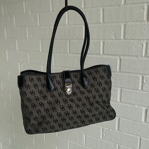Vintage Dooney & Bourke Gray Black Double Long Handle Satchel/Tote Silver clasp